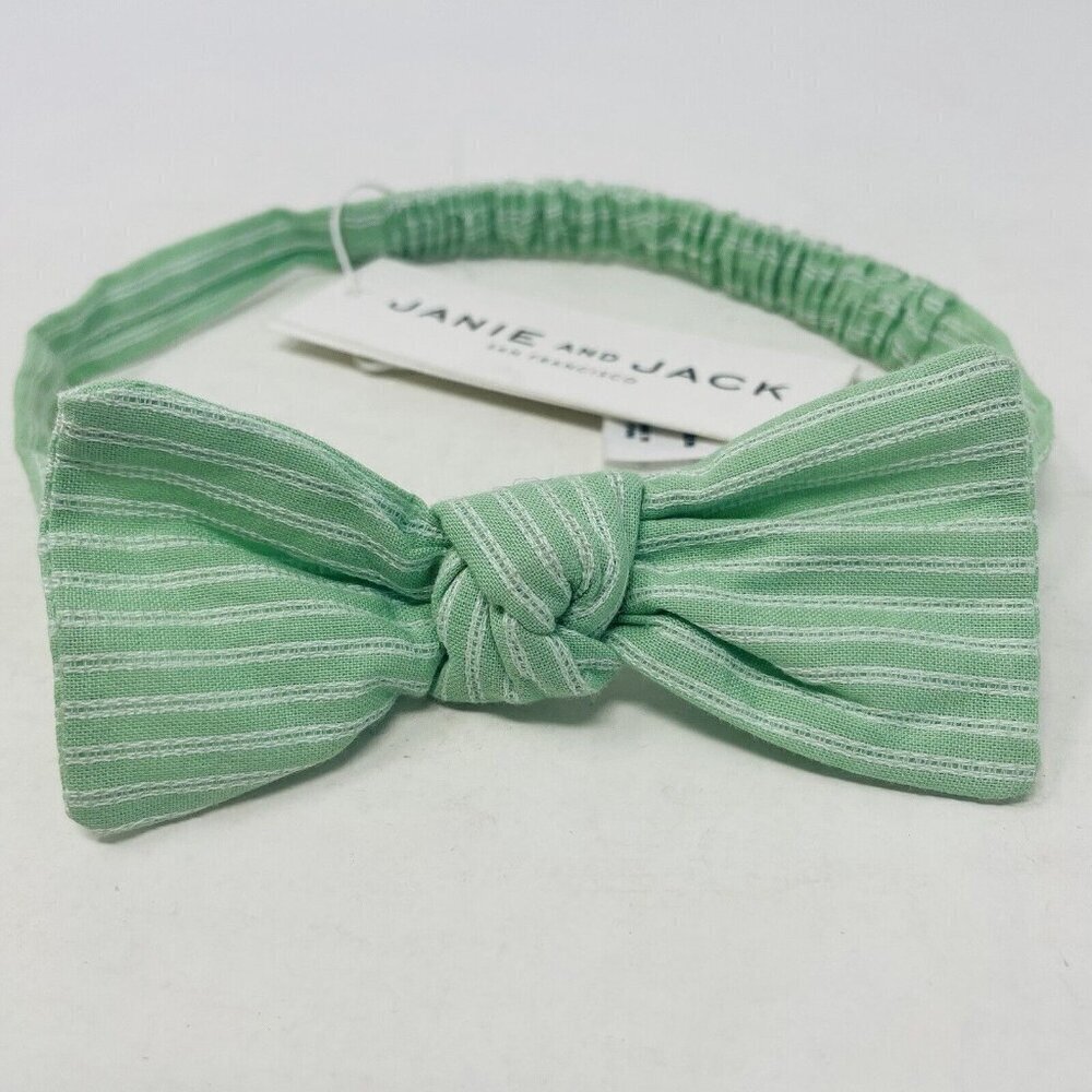 Janie and Jack Baby Girls One Size Elastic Green Striped Headband with Bow $14